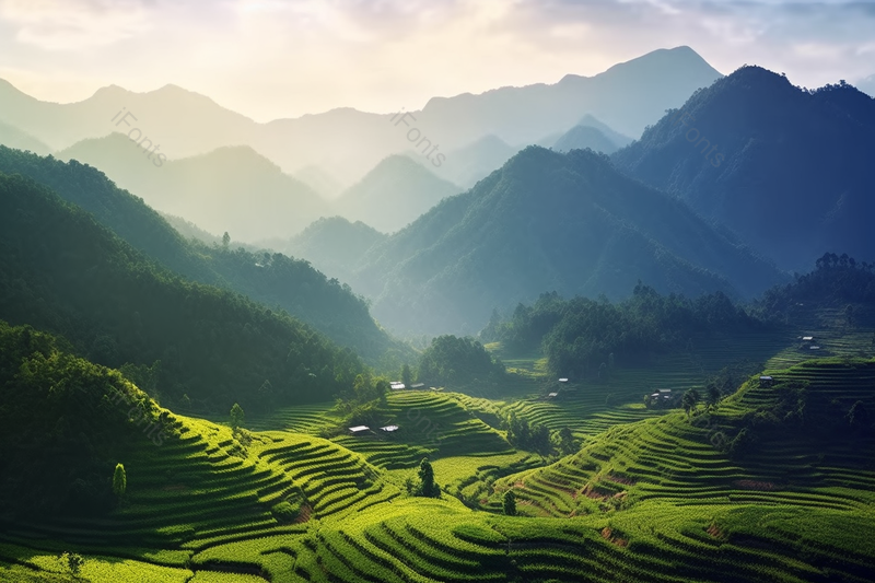 绿色梯田农作物生长眺望航拍全景风景背景,高清,摄影图,摄影图片,图片大全,摄影图免费下载